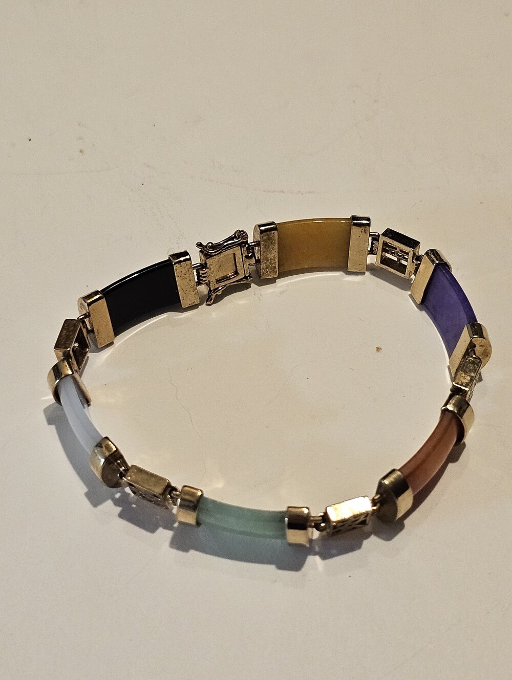 1970s Multicolor Jade Chinese Character Bracelet